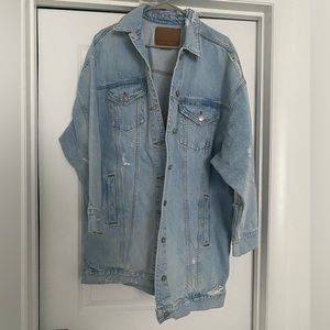 American Eagle Distressed Tunic Length Jean Jacket